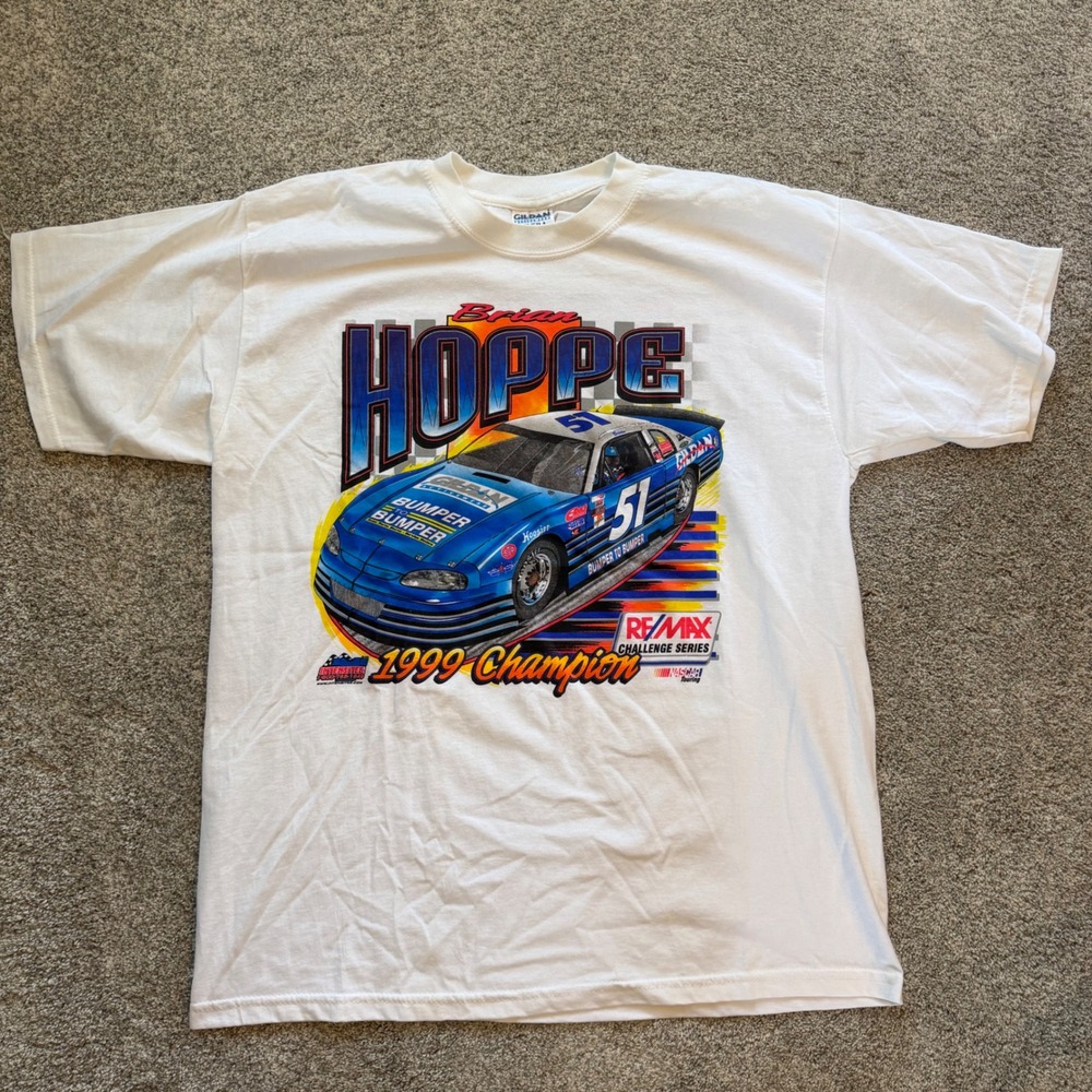 Vintage Brian Hoppe 1999 Champion Racing T-Shirt White XL Gildan Activewear #51